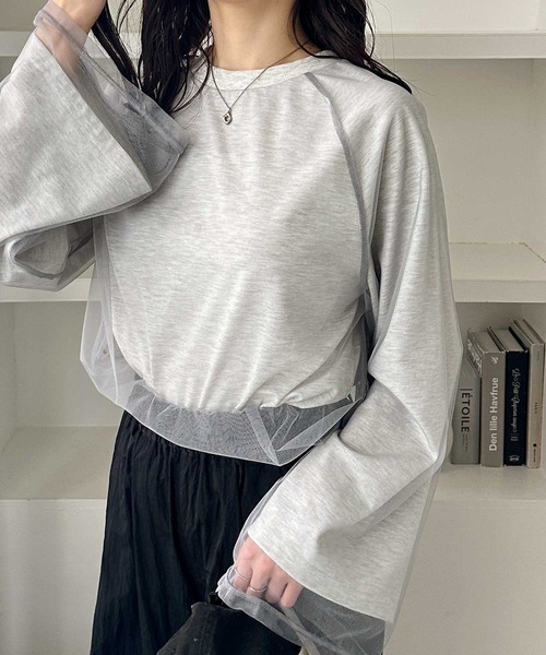 GeeRA(ジーラ)の「チュールレイヤードロンT(Tシャツ/カットソー・レディース・オフホワイト/チャコール/オートミール・LARGE/MEDIUM)」の16枚目の写真