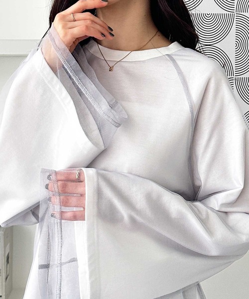 GeeRA(ジーラ)の「チュールレイヤードロンT(Tシャツ/カットソー・レディース・オフホワイト/チャコール/オートミール・LARGE/MEDIUM)」の5枚目の写真
