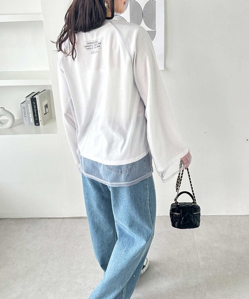 GeeRA(ジーラ)の「チュールレイヤードロンT(Tシャツ/カットソー・レディース・オフホワイト/チャコール/オートミール・LARGE/MEDIUM)」の6枚目の写真