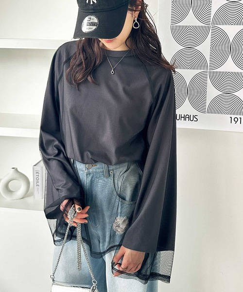 GeeRA(ジーラ)の「チュールレイヤードロンT(Tシャツ/カットソー・レディース・オフホワイト/チャコール/オートミール・LARGE/MEDIUM)」の11枚目の写真