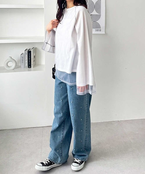 GeeRA(ジーラ)の「チュールレイヤードロンT(Tシャツ/カットソー・レディース・オフホワイト/チャコール/オートミール・LARGE/MEDIUM)」の8枚目の写真
