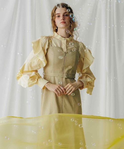 31 Sons de mode(トランテアン ソン ドゥ モード)の「デニムライクマーメイドジャンスカ(ジャンパースカート・レディース・ベージュ/インディゴブルー・38/36)」の21枚目の写真