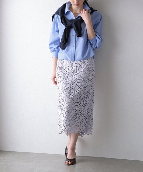 La TOTALITE(ラトータリテ)の「【洗える】バテンケミカルレースタイトスカート(スカート・レディース・ラベンダー/ホワイト/チャコールグレー・38/36)」の3枚目の写真
