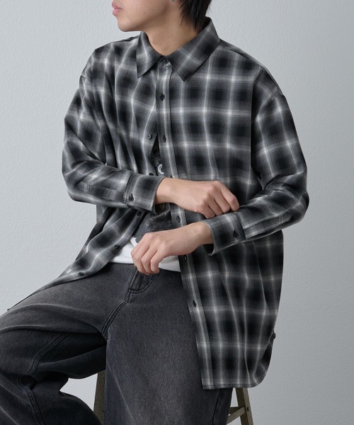 COLONY 2139（コロニートゥーワンスリーナイン）の「シルキーオンブレチェックシャツ7分袖（シャツ/ブラウス・メンズ・ブラック/ブラウン・LARGE/MEDIUM）」の2枚目の写真