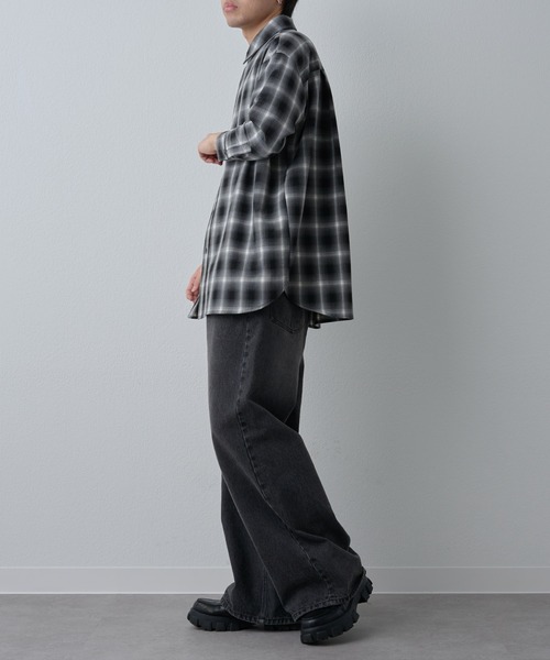 COLONY 2139（コロニートゥーワンスリーナイン）の「シルキーオンブレチェックシャツ7分袖（シャツ/ブラウス・メンズ・ブラック/ブラウン・LARGE/MEDIUM）」の12枚目の写真