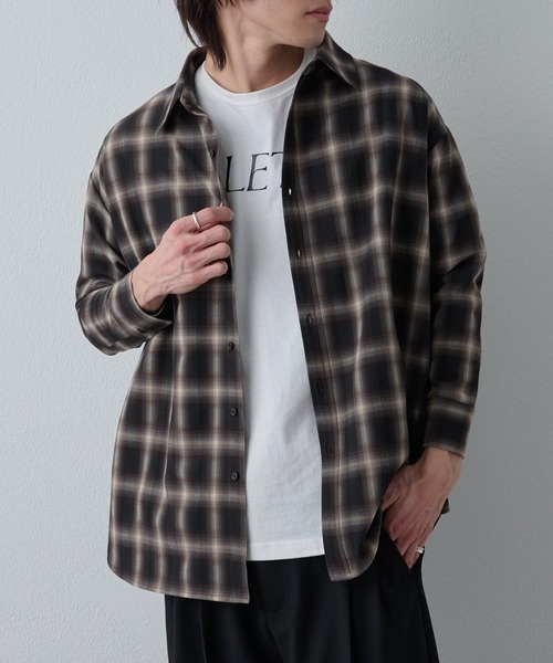 COLONY 2139（コロニートゥーワンスリーナイン）の「シルキーオンブレチェックシャツ7分袖（シャツ/ブラウス・メンズ・ブラック/ブラウン・LARGE/MEDIUM）」の7枚目の写真