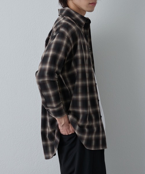 COLONY 2139（コロニートゥーワンスリーナイン）の「シルキーオンブレチェックシャツ7分袖（シャツ/ブラウス・メンズ・ブラック/ブラウン・LARGE/MEDIUM）」の10枚目の写真