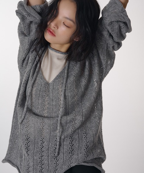 ニット セーター 「SET ITEM / セットアイテム」openwork knit ＆ tank top / 透かし編みVネックニット＆タンクトップ SET ITEM / セットアイテム】openwork knit & tank top / 透かし