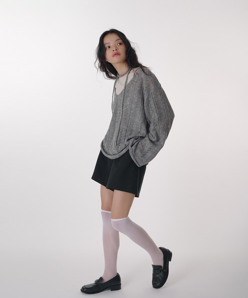MUHET(ミュエータ)の「【SET ITEM / セットアイテム】openwork knit & tank top / 透かし編みVネックニット&タンクトップ(ニット/セーター・レディース・チャコールグレー/ベージュ/ライトブルー/ピンク/ライトグリーン・FREE)」の14枚目の写真