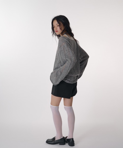 MUHET(ミュエータ)の「【SET ITEM / セットアイテム】openwork knit & tank top / 透かし編みVネックニット&タンクトップ(ニット/セーター・レディース・チャコールグレー/ベージュ/ライトブルー/ピンク/ライトグリーン・FREE)」の15枚目の写真