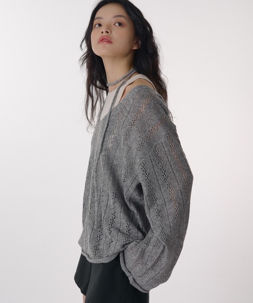 MUHET(ミュエータ)の「【SET ITEM / セットアイテム】openwork knit & tank top / 透かし編みVネックニット&タンクトップ(ニット/セーター・レディース・チャコールグレー/ベージュ/ライトブルー/ピンク/ライトグリーン・FREE)」の11枚目の写真