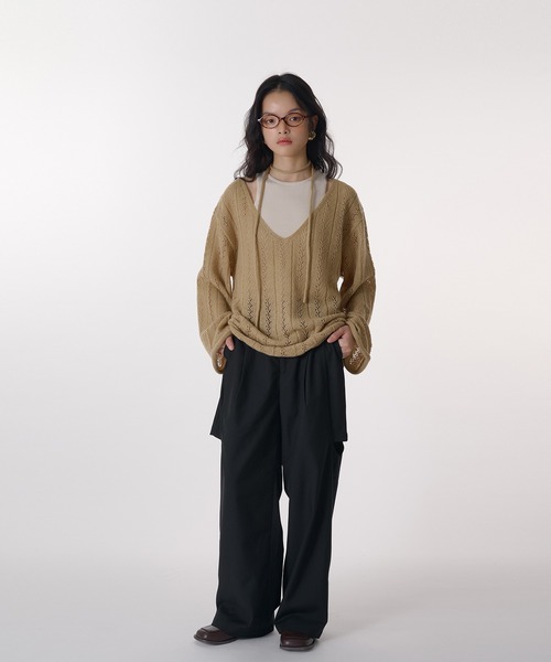 ニット セーター 「SET ITEM / セットアイテム」openwork knit ＆ tank top / 透かし編みVネックニット＆タンクトップ SET ITEM / セットアイテム】openwork knit & tank top / 透かし