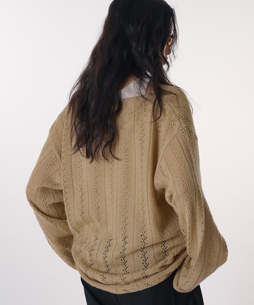 MUHET(ミュエータ)の「【SET ITEM / セットアイテム】openwork knit & tank top / 透かし編みVネックニット&タンクトップ(ニット/セーター・レディース・チャコールグレー/ベージュ/ライトブルー/ピンク/ライトグリーン・FREE)」の18枚目の写真