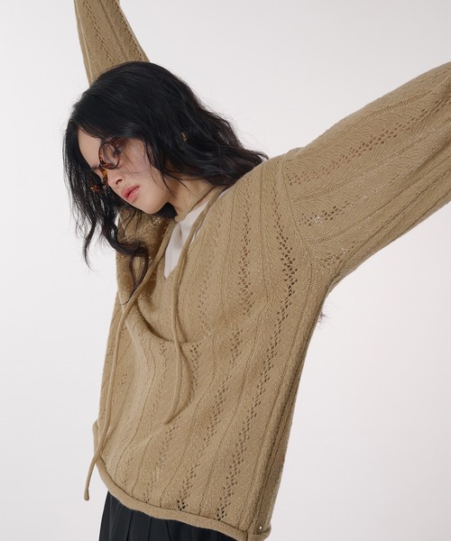 MUHET(ミュエータ)の「【SET ITEM / セットアイテム】openwork knit & tank top / 透かし編みVネックニット&タンクトップ(ニット/セーター・レディース・チャコールグレー/ベージュ/ライトブルー/ピンク/ライトグリーン・FREE)」の17枚目の写真