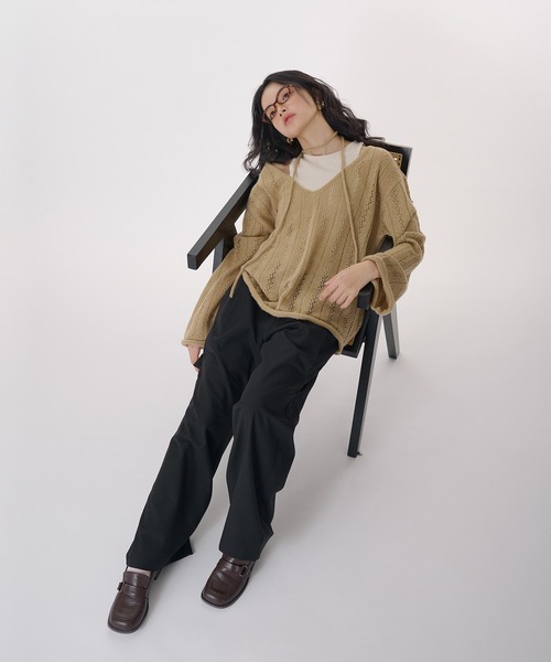 MUHET(ミュエータ)の「【SET ITEM / セットアイテム】openwork knit & tank top / 透かし編みVネックニット&タンクトップ(ニット/セーター・レディース・チャコールグレー/ベージュ/ライトブルー/ピンク/ライトグリーン・FREE)」の19枚目の写真