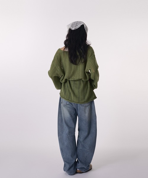 ニット セーター 「SET ITEM / セットアイテム」openwork knit ＆ tank top / 透かし編みVネックニット＆タンクトップ SET ITEM / セットアイテム】openwork knit & tank top / 透かし
