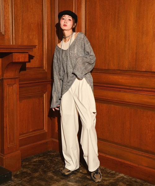 ニット セーター 「SET ITEM / セットアイテム」openwork knit ＆ tank top / 透かし編みVネックニット＆タンクトップ SET ITEM / セットアイテム】openwork knit & tank top / 透かし