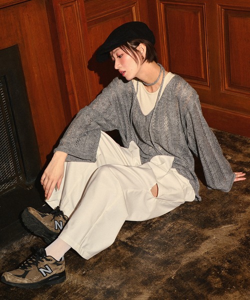 ニット セーター 「SET ITEM / セットアイテム」openwork knit ＆ tank top / 透かし編みVネックニット＆タンクトップ SET ITEM / セットアイテム】openwork knit & tank top / 透かし