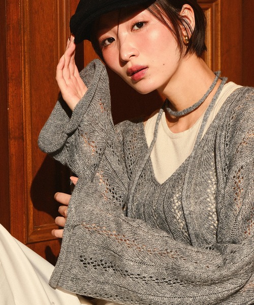 ニット セーター 「SET ITEM / セットアイテム」openwork knit ＆ tank top / 透かし編みVネックニット＆タンクトップ SET ITEM / セットアイテム】openwork knit & tank top / 透かし