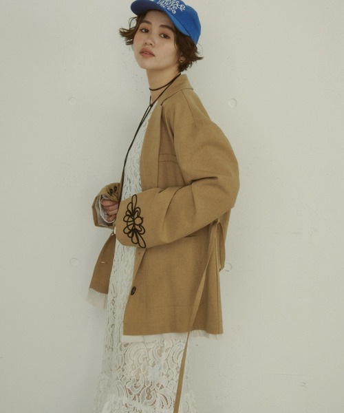 MIRROR STOKE（ミラーストーク）の「【ZOZO限定／追加】EMBROIDERY JACKET/エンブロイダリージャケット（テーラードジャケット・レディース・キャメル/ブラック・MEDIUM）」の8枚目の写真