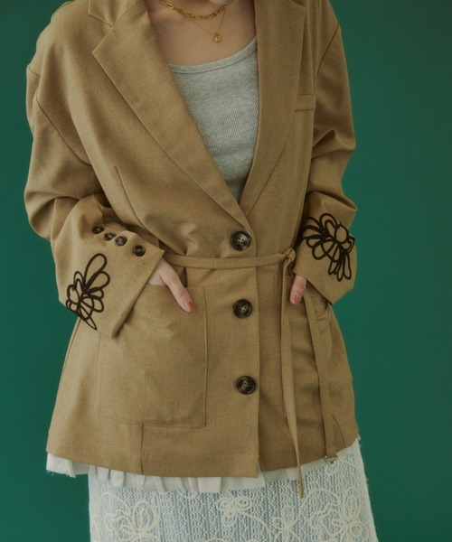 MIRROR STOKE（ミラーストーク）の「【ZOZO限定／追加】EMBROIDERY JACKET/エンブロイダリージャケット（テーラードジャケット・レディース・キャメル/ブラック・MEDIUM）」の14枚目の写真