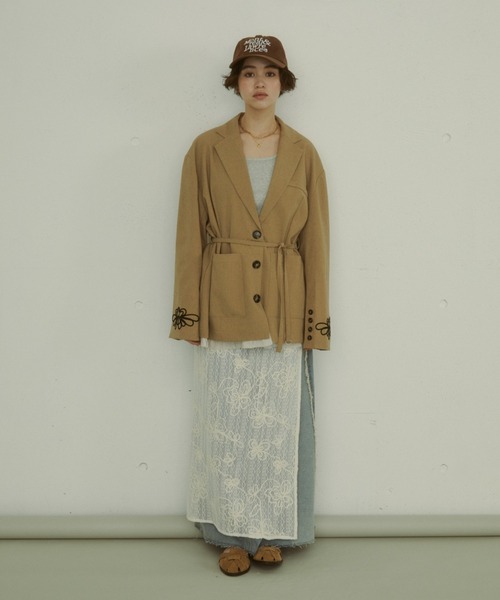 MIRROR STOKE（ミラーストーク）の「【ZOZO限定／追加】EMBROIDERY JACKET/エンブロイダリージャケット（テーラードジャケット・レディース・キャメル/ブラック・MEDIUM）」の18枚目の写真