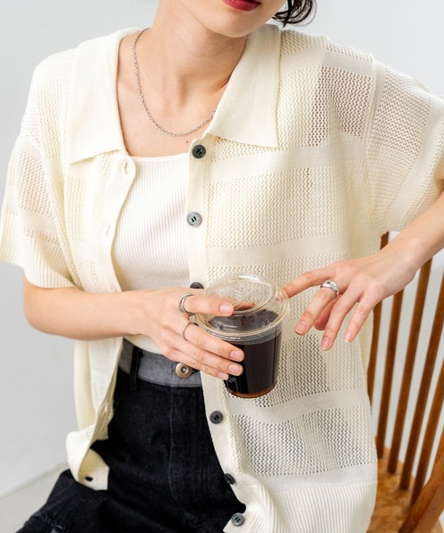 SABUROKU(サブロク)の「【SABUROKU】 旬 の 着こなし が 叶う 半袖 メッシュニット(ニット/セーター・レディース・アイボリー/ブルー/レッド・M)」の2枚目の写真