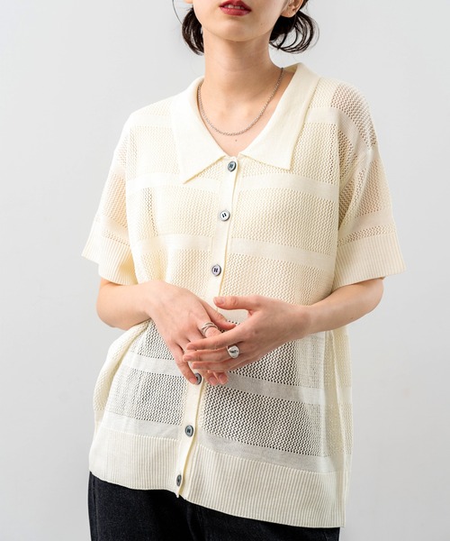 SABUROKU(サブロク)の「【SABUROKU】 旬 の 着こなし が 叶う 半袖 メッシュニット(ニット/セーター・レディース・アイボリー/ブルー/レッド・M)」の12枚目の写真