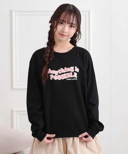 専用✧ピンク他ラテ✧新品✧フー140 落書き風プリント短丈プルオーバー（カットソー） | PINK-latte