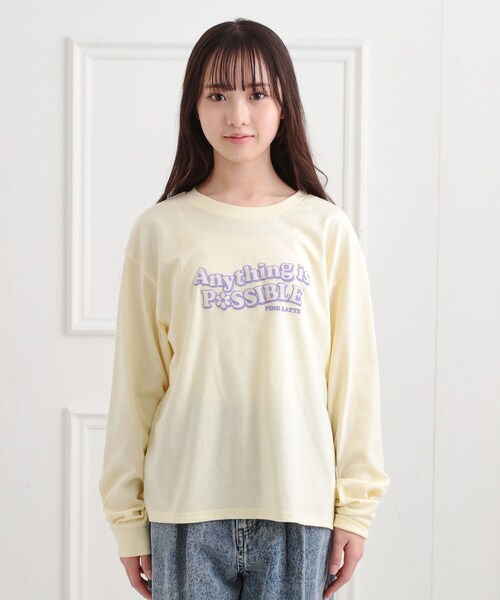 PINK-latte(ピンクラテ)の「ロゴ発砲プリントロンT(Tシャツ/カットソー・キッズ・ライトブルー/ブラック/オフホワイト/イエロー・15 /13/14/16)」の5枚目の写真