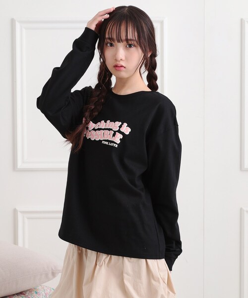 PINK-latte(ピンクラテ)の「ロゴ発砲プリントロンT(Tシャツ/カットソー・キッズ・ライトブルー/ブラック/オフホワイト/イエロー・15 /13/14/16)」の15枚目の写真