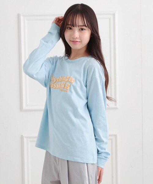 PINK-latte(ピンクラテ)の「ロゴ発砲プリントロンT(Tシャツ/カットソー・キッズ・ライトブルー/ブラック/オフホワイト/イエロー・15 /13/14/16)」の19枚目の写真