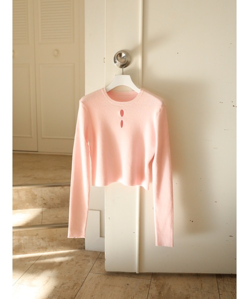 Katrin TOKYO(カトリーントーキョー)の「cropped hole knit(ニット/セーター・レディース・グリーン/ピンク・FREE/XS)」の2枚目の写真