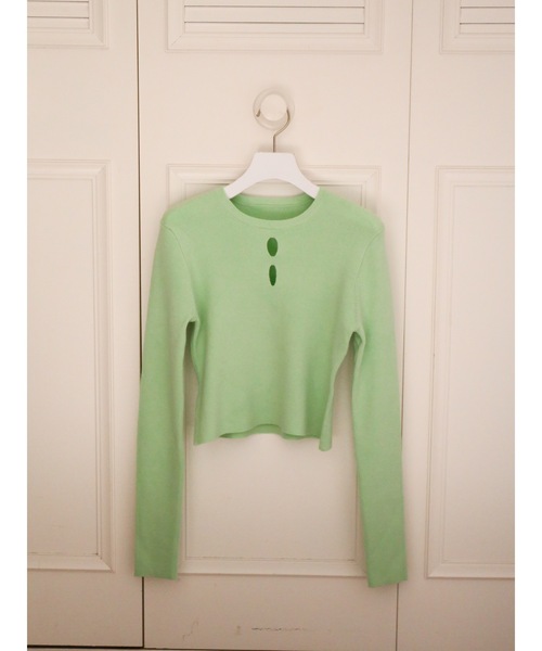 Katrin TOKYO(カトリーントーキョー)の「cropped hole knit(ニット/セーター・レディース・グリーン/ピンク・FREE/XS)」の1枚目の写真