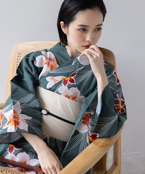 ゆかた館グレース（ユカタカングレース）の「こだわり浴衣５点セット（浴衣・レディース・ライトグレー/ベージュ系2/グリーン系2/ブルー系3/エンジ/ネイビー系3/グリーン系1/オレンジ系/イエロー系/ネイビー系1/ネイビー系2/ブラウン系/ベージュ系1/ブルー系1・MEDIUM/SMALL）」の21枚目の写真