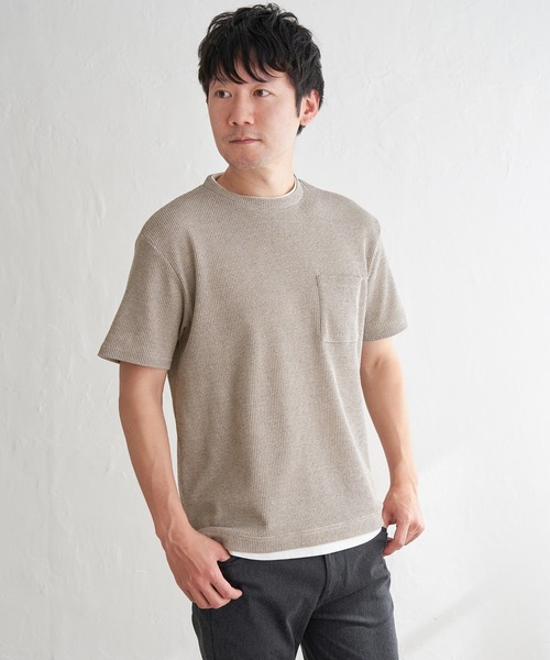 ikka(イッカ)の「【雑誌MonoMax5月号掲載】メランジワッフルポケ付きフェイクTシャツ(Tシャツ/カットソー・メンズ・ブラック/ブルー/グレー/ライム/オレンジ/ベージュ・M/L/XL/S)」の9枚目の写真