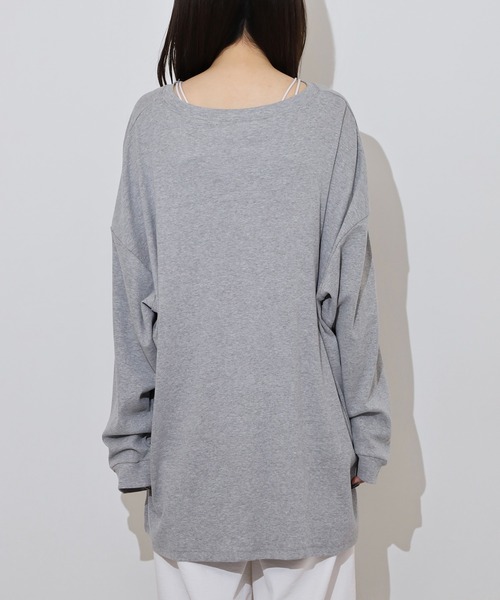 atONE（アットワン）の「やわらかヘビーコットンクルーネックロングＴシャツ（Tシャツ/カットソー・レディース・グレイッシュベージュ/ブラック/オフホワイト/杢グレー/チャコールグレー・M-L/LL～3L/4L～5L）」の20枚目の写真