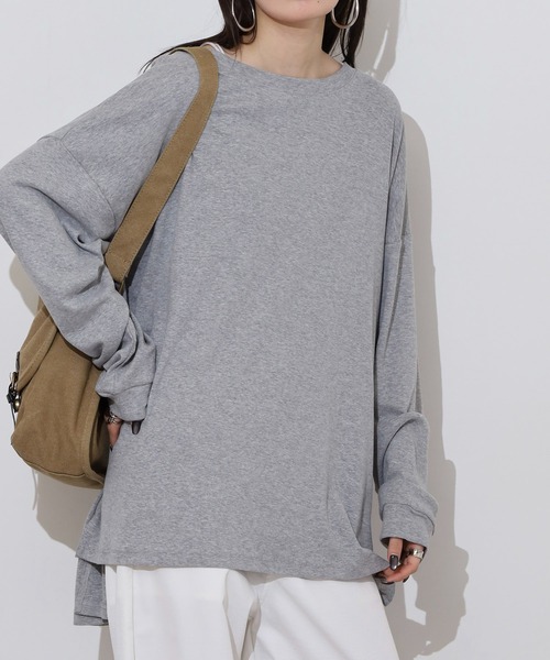 atONE（アットワン）の「やわらかヘビーコットンクルーネックロングＴシャツ（Tシャツ/カットソー・レディース・グレイッシュベージュ/ブラック/オフホワイト/杢グレー/チャコールグレー・M-L/LL～3L/4L～5L）」の15枚目の写真