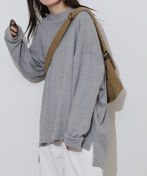 atONE（アットワン）の「やわらかヘビーコットンクルーネックロングＴシャツ（Tシャツ/カットソー・レディース・グレイッシュベージュ/ブラック/オフホワイト/杢グレー/チャコールグレー・M-L/LL～3L/4L～5L）」の14枚目の写真