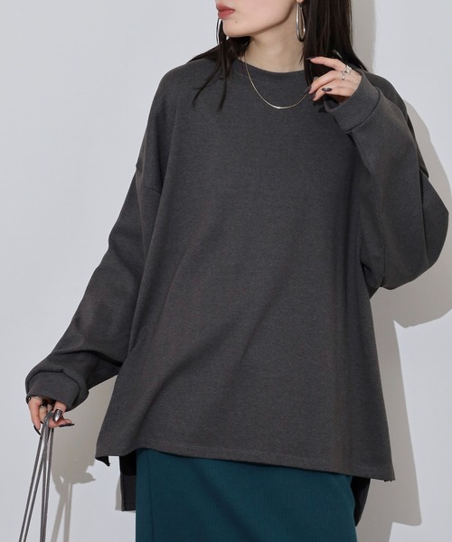 atONE（アットワン）の「やわらかヘビーコットンクルーネックロングＴシャツ（Tシャツ/カットソー・レディース・グレイッシュベージュ/ブラック/オフホワイト/杢グレー/チャコールグレー・M-L/LL～3L/4L～5L）」の11枚目の写真