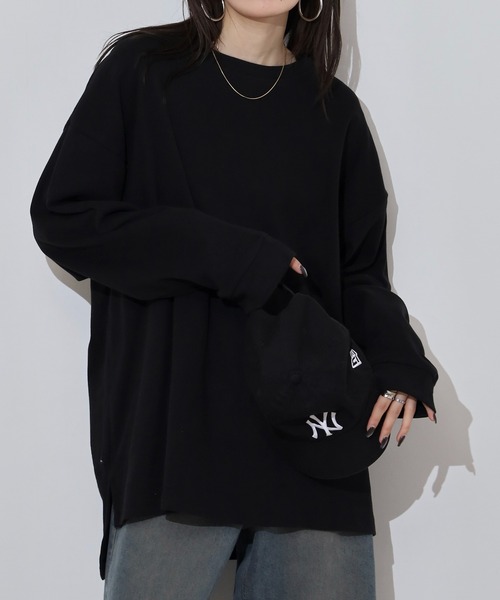 atONE（アットワン）の「やわらかヘビーコットンクルーネックロングＴシャツ（Tシャツ/カットソー・レディース・グレイッシュベージュ/ブラック/オフホワイト/杢グレー/チャコールグレー・M-L/LL～3L/4L～5L）」の8枚目の写真