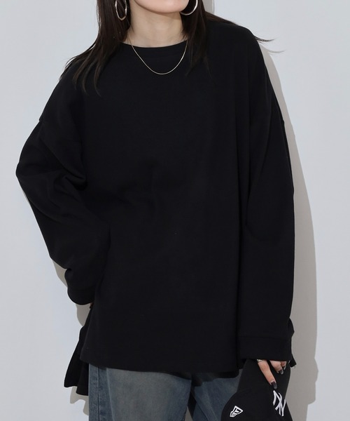 atONE（アットワン）の「やわらかヘビーコットンクルーネックロングＴシャツ（Tシャツ/カットソー・レディース・グレイッシュベージュ/ブラック/オフホワイト/杢グレー/チャコールグレー・M-L/LL～3L/4L～5L）」の7枚目の写真