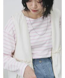 Samansa Mos2 blue | ボーダーロンT(Tシャツ/カットソー)
