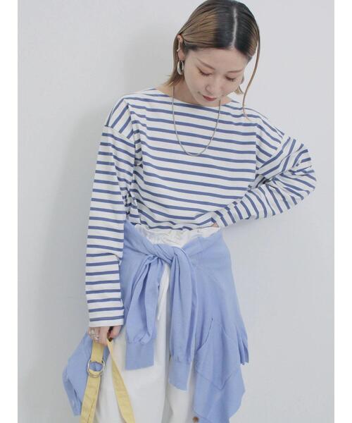 Samansa Mos2 blue（サマンサモスモスブルー）の「ボーダーロンT（Tシャツ/カットソー・レディース・シルバーグレー/ピンク/グリーン/ブルー/オフホワイト・F）」の4枚目の写真