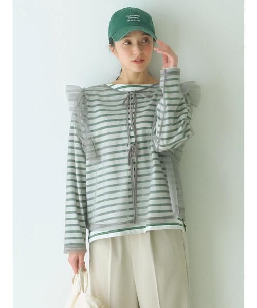 Samansa Mos2 blue（サマンサモスモスブルー）の「ボーダーロンT（Tシャツ/カットソー・レディース・シルバーグレー/ピンク/グリーン/ブルー/オフホワイト・F）」の6枚目の写真