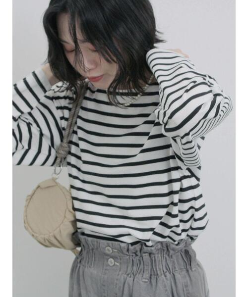 Samansa Mos2 blue（サマンサモスモスブルー）の「ボーダーロンT（Tシャツ/カットソー・レディース・シルバーグレー/ピンク/グリーン/ブルー/オフホワイト・F）」の7枚目の写真