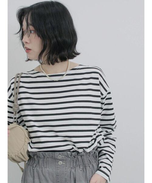 Samansa Mos2 blue（サマンサモスモスブルー）の「ボーダーロンT（Tシャツ/カットソー・レディース・シルバーグレー/ピンク/グリーン/ブルー/オフホワイト・F）」の8枚目の写真