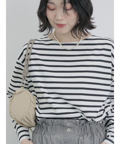 Samansa Mos2 blue（サマンサモスモスブルー）の「ボーダーロンT（Tシャツ/カットソー・レディース・シルバーグレー/ピンク/グリーン/ブルー/オフホワイト・F）」の9枚目の写真