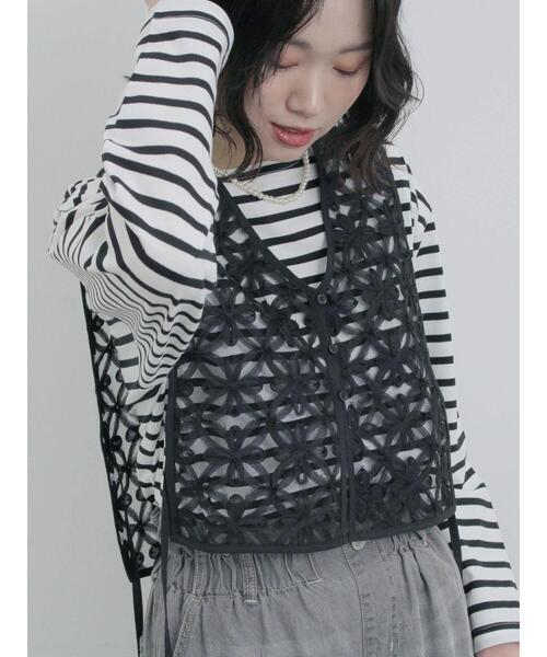 Samansa Mos2 blue（サマンサモスモスブルー）の「ボーダーロンT（Tシャツ/カットソー・レディース・シルバーグレー/ピンク/グリーン/ブルー/オフホワイト・F）」の10枚目の写真