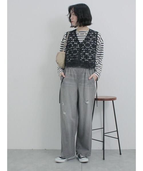 Samansa Mos2 blue（サマンサモスモスブルー）の「ボーダーロンT（Tシャツ/カットソー・レディース・シルバーグレー/ピンク/グリーン/ブルー/オフホワイト・F）」の11枚目の写真